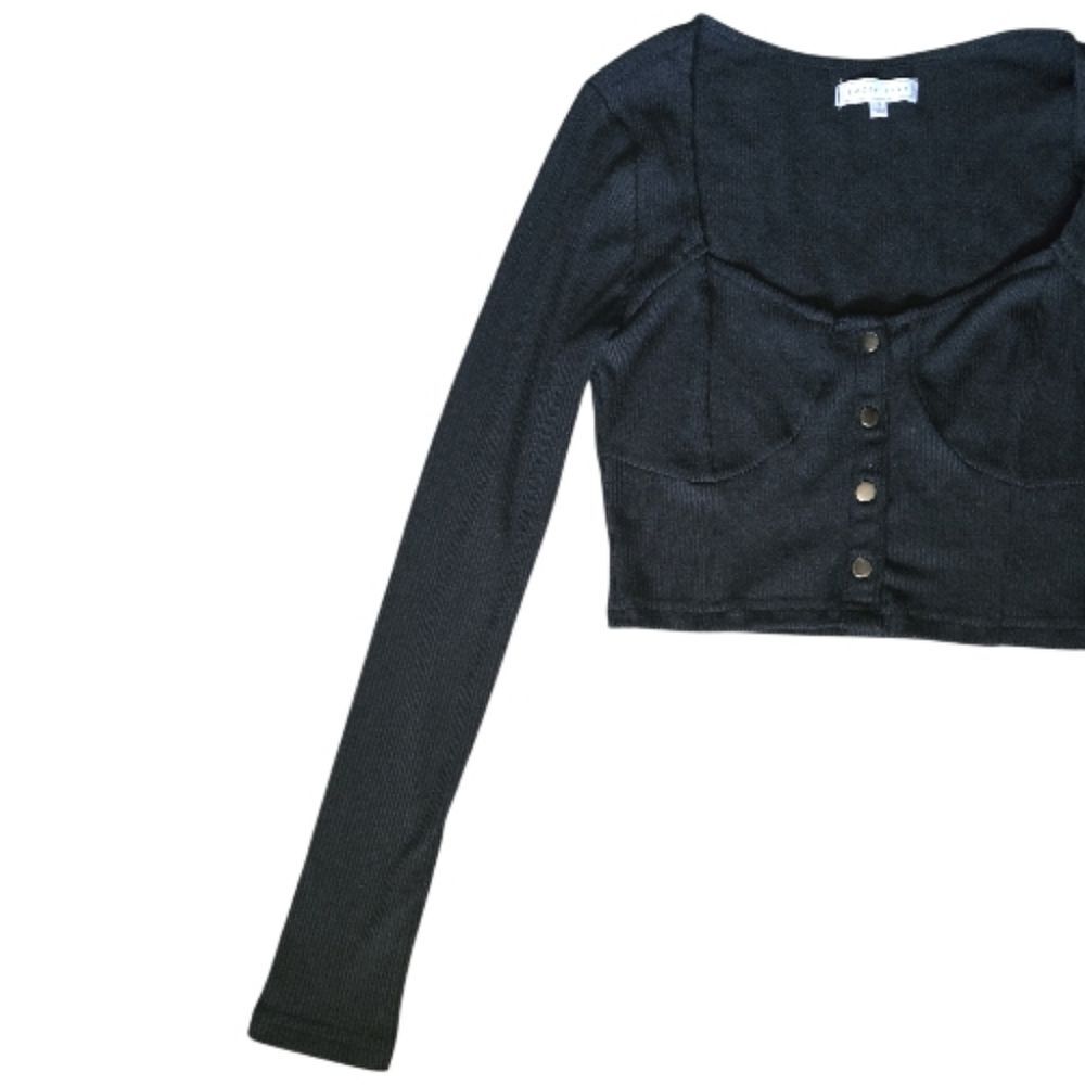 Emory Park Black Long Sleeve Crop Top